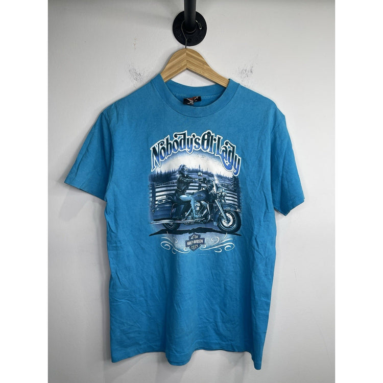 Men’s Vintage 90s Harley Davidson Blue Graphic Short Sleeve T Shirt Sz M