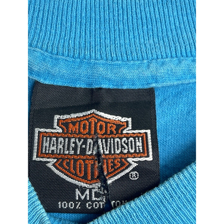 Men’s Vintage 90s Harley Davidson Blue Graphic Short Sleeve T Shirt Sz M