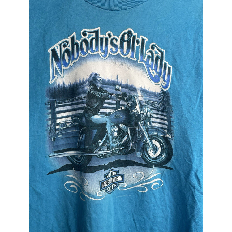 Men’s Vintage 90s Harley Davidson Blue Graphic Short Sleeve T Shirt Sz M