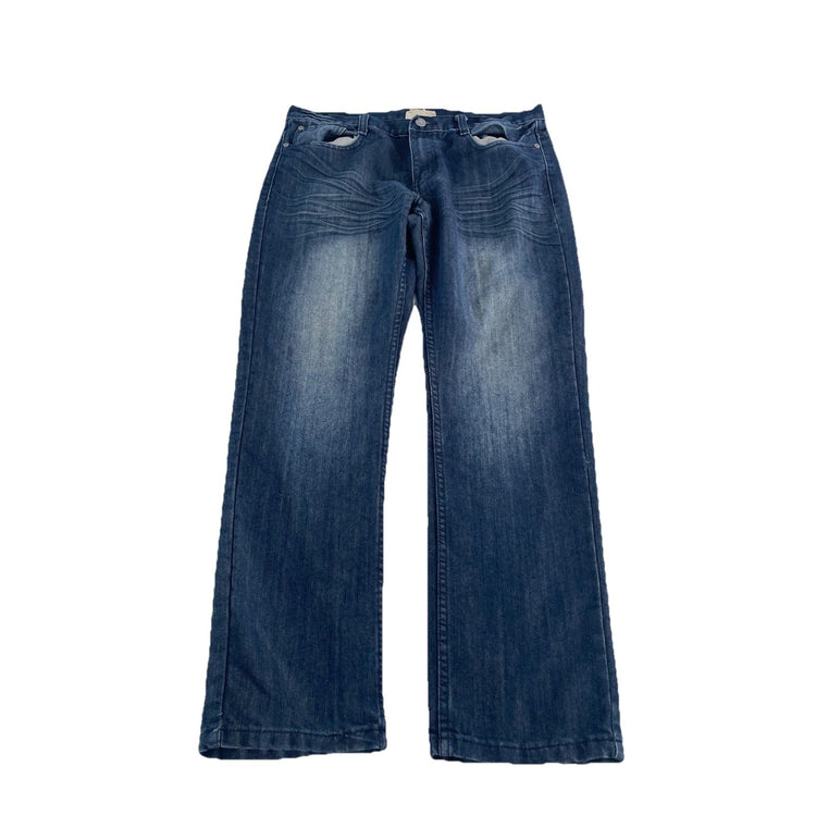 Mens Y2K Brooklyn Xpress Dark Blue Stright Fit Denim Jeans Size 36
