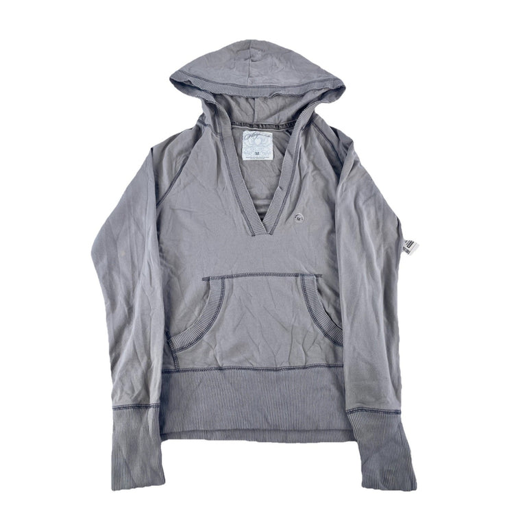 Womens Y2K Aeropostale Gray V Neck Hooded Sweater Size Medium