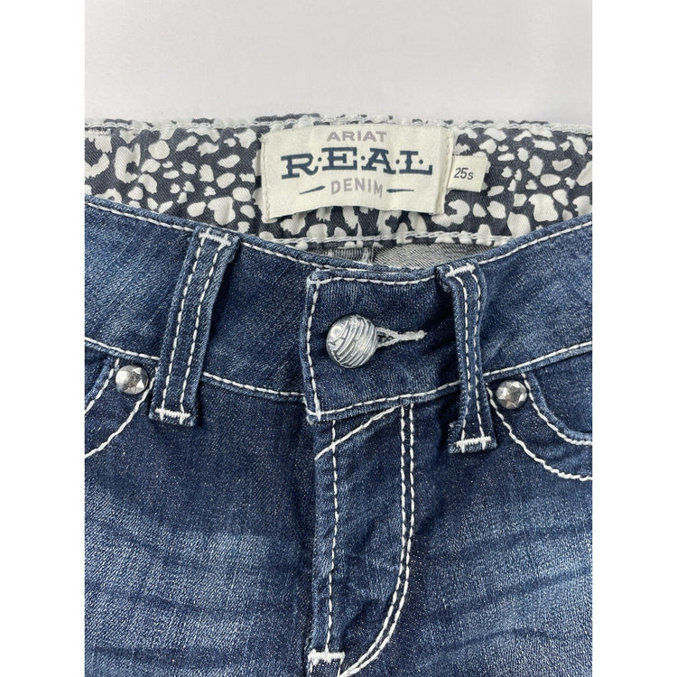 Womens Ariat REAL Denim Low Rise Bootcut Dark Wash Blue Jeans Size 25s
