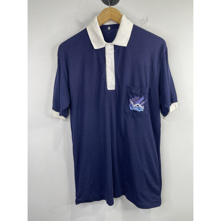 Adult Navy Blue Collared ‘Super Star Bar & Disco’ Thailand Shirt Sz L