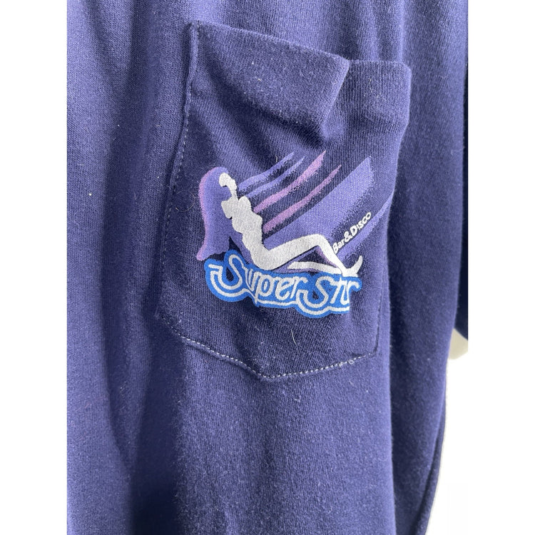Adult Navy Blue Collared ‘Super Star Bar & Disco’ Thailand Shirt Sz L