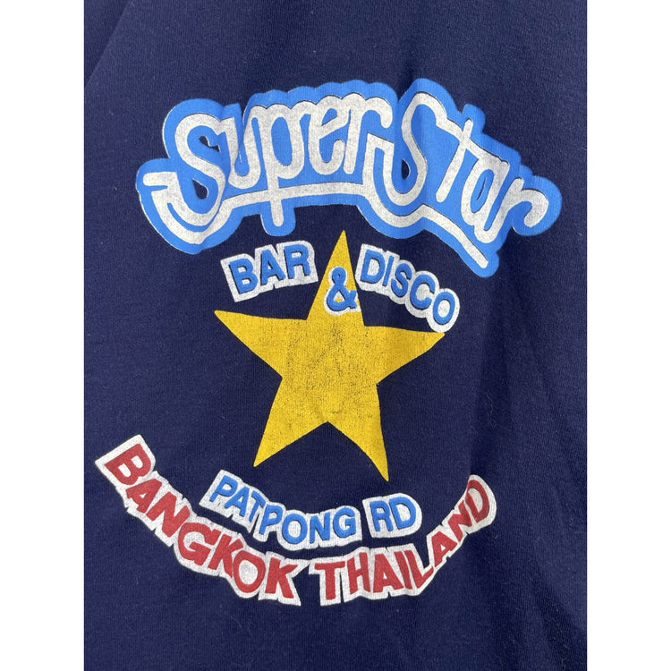 Adult Navy Blue Collared ‘Super Star Bar & Disco’ Thailand Shirt Sz L