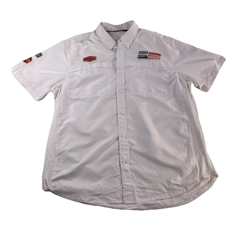 Mens Harley Davidson Racing White Button-Down SS Shirt Size L