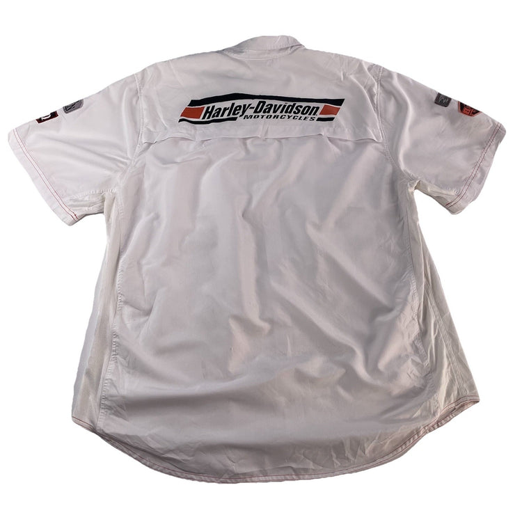 Mens Harley Davidson Racing White Button-Down SS Shirt Size L