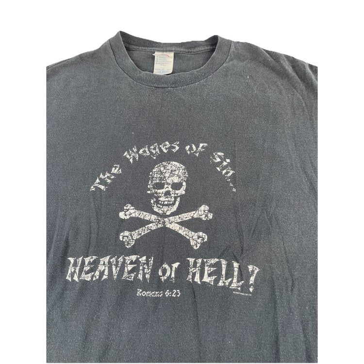 Mens Vintage Dealta Black Skull Graphic “Roman 6:23” T-Shirt Size Xl