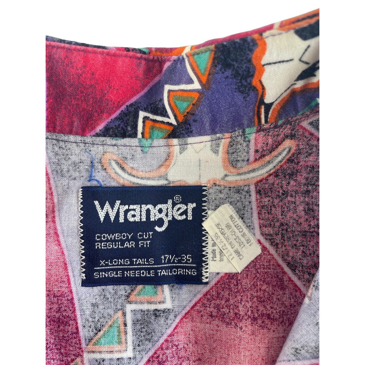 Men's Vintage Wrangler Brushpopper Button Up Shirt Size 17 1/2