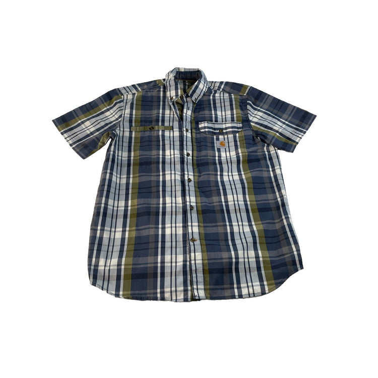 Men's Carhartt Blue Green Plaid Force Relaxed Fit Button Up Shirt Size L