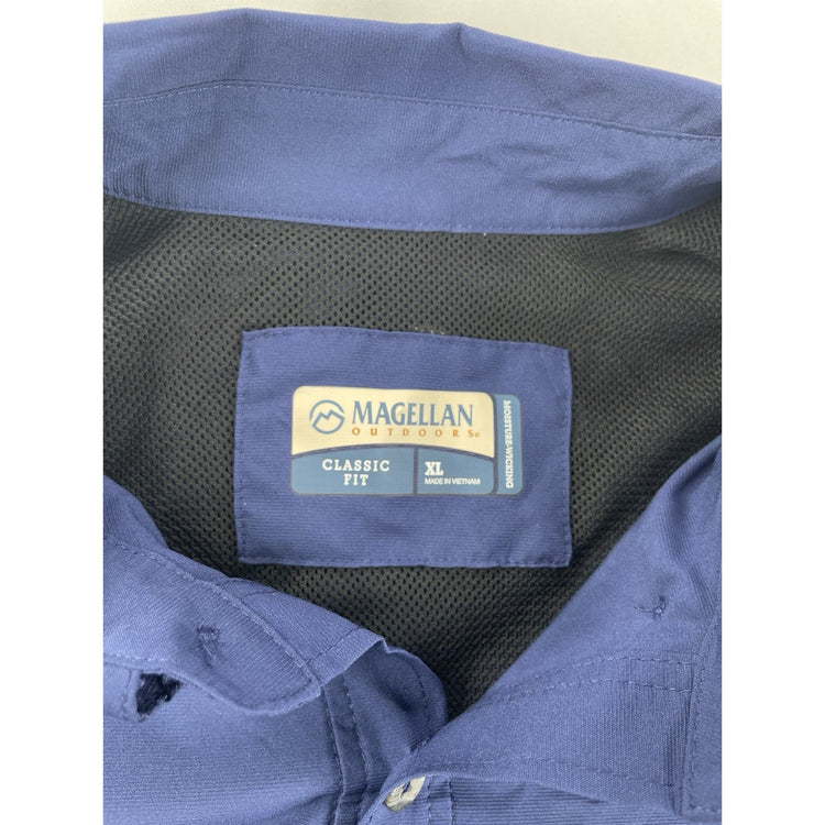Mens Magellan Outdoor Classic Fit Blue Button Up Long Sleeve Shirt Size Xl