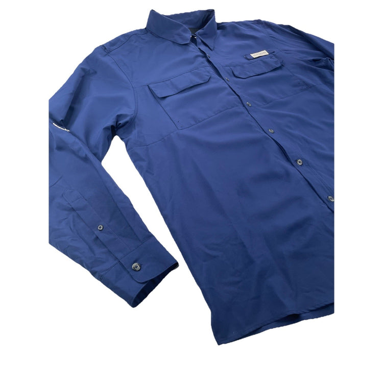 Mens Magellan Outdoor Classic Fit Blue Button Up Long Sleeve Shirt Size Xl