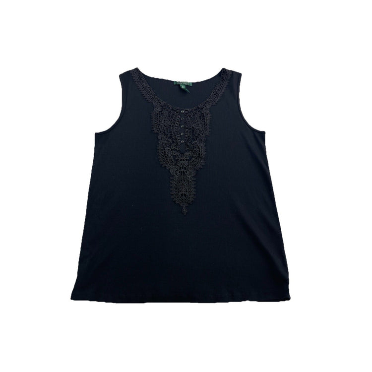 Womens Lauren Ralph Lauren Size 2XL Black Tank Top With Lace