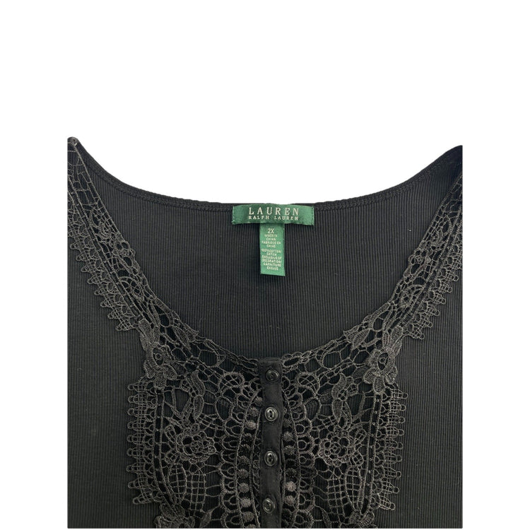Womens Lauren Ralph Lauren Size 2XL Black Tank Top With Lace