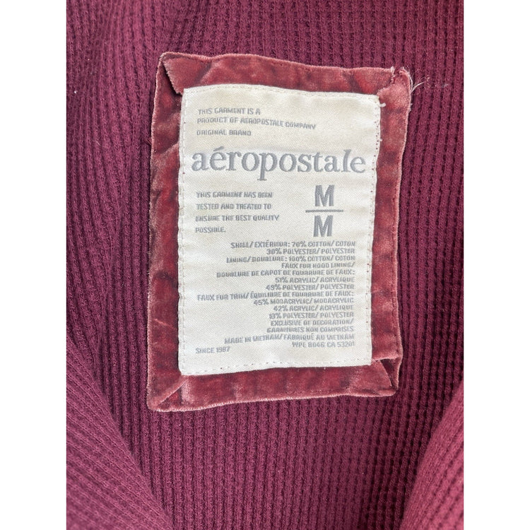 Women's Aeropostale Maroon Zip-Up Hoodie with Faux Fur Hood Size M
