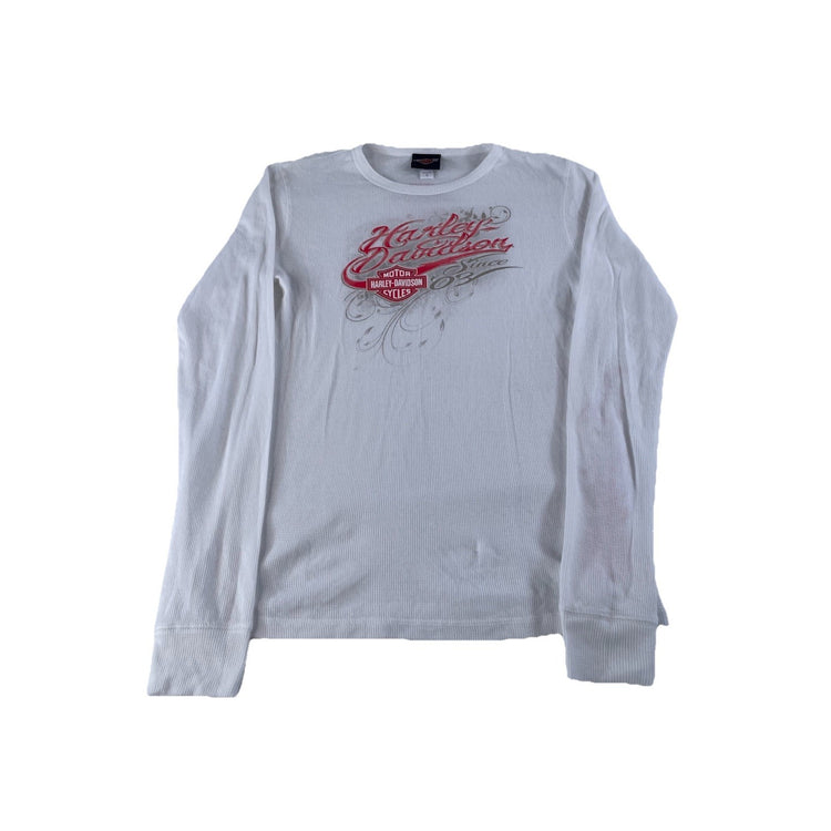 Women Vintage Harley-Davidson Grand Cayman White Thermal LongSleeve Shirt Size L