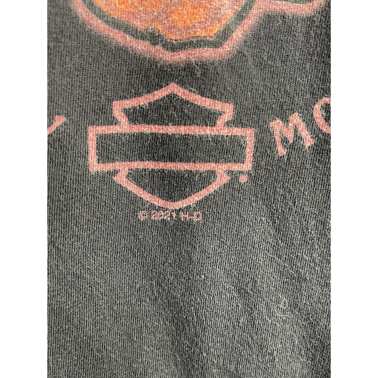 Women's Black Y2K 2021 Harley Davidson Short Sleeve T-Shirt Sz L