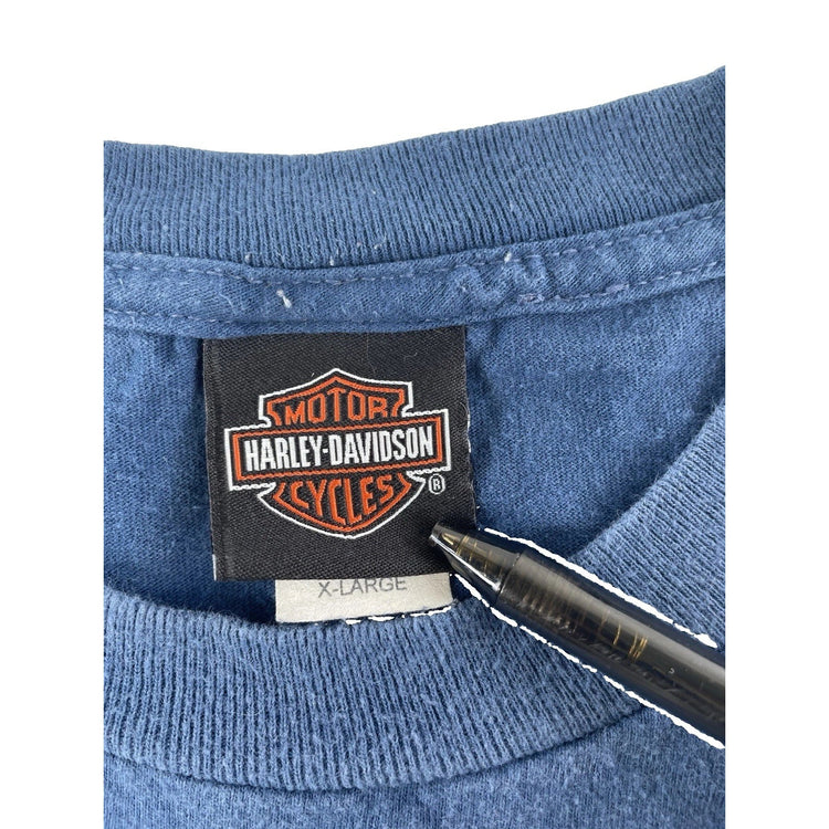Mens Harley Davidson Motorcycle “Ride Hard” Graphic T-Shirt Blue Size Xl