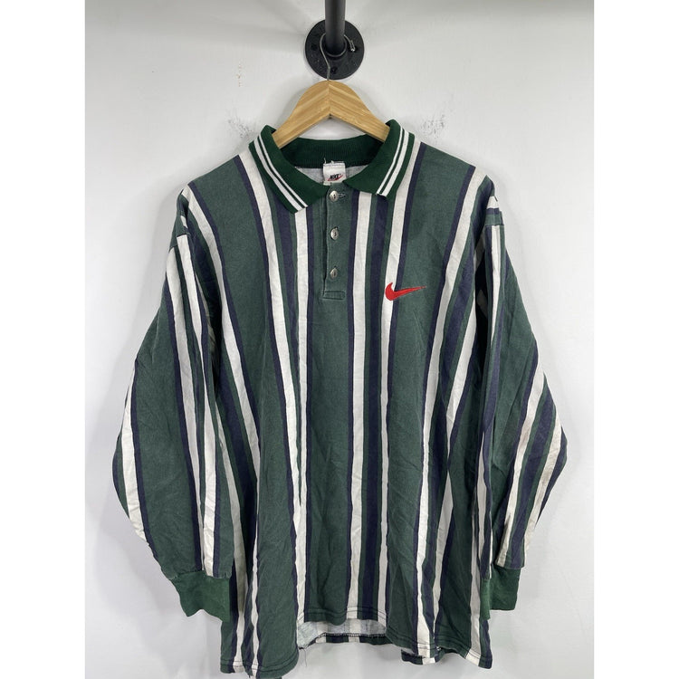 Men’s Nike Golf Dri-fit Polo Shirt Green Navy White Polyester Sz Large