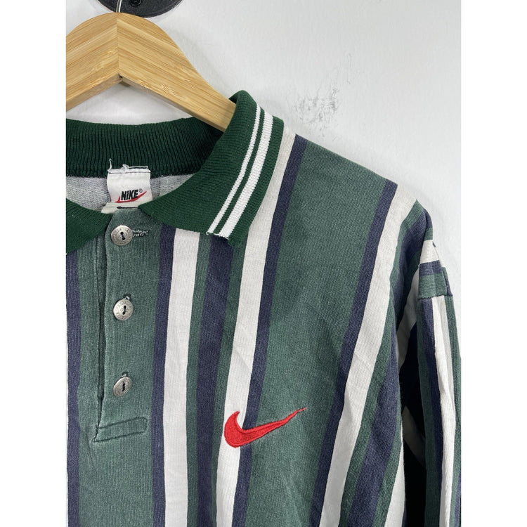 Men’s Nike Golf Dri-fit Polo Shirt Green Navy White Polyester Sz Large