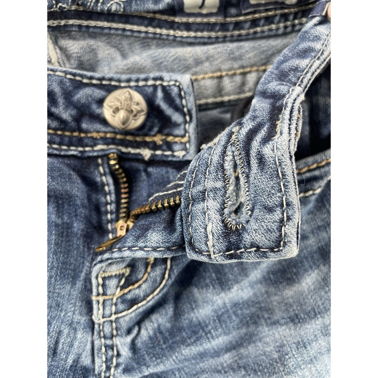Girls Miss Me Regular Bootcut Blue Jeans Size 7 (Embroidery)