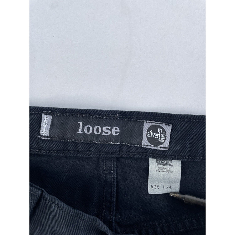 Mens Levis Loose Fit Black Jeans Size 36X34