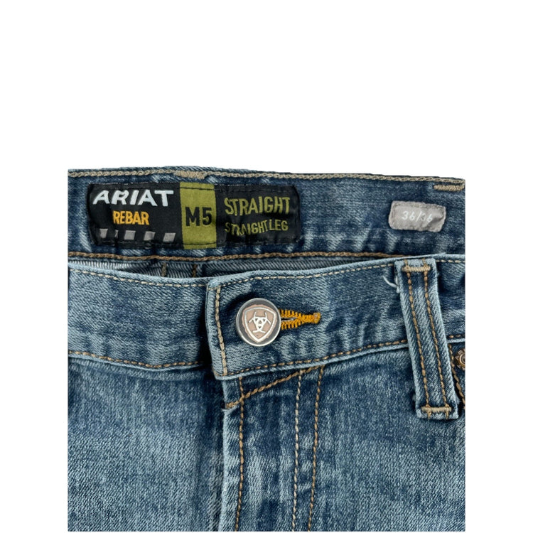 Mens Ariat REBAR Straight Leg Light Wash Blue Jeans Size 36x36