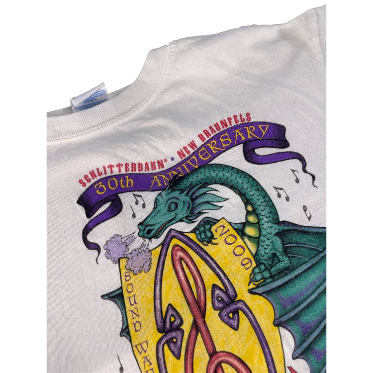 Mens Gildan Schlitterbahn 30th Anniversary Dragon White Graphic Tee Size S