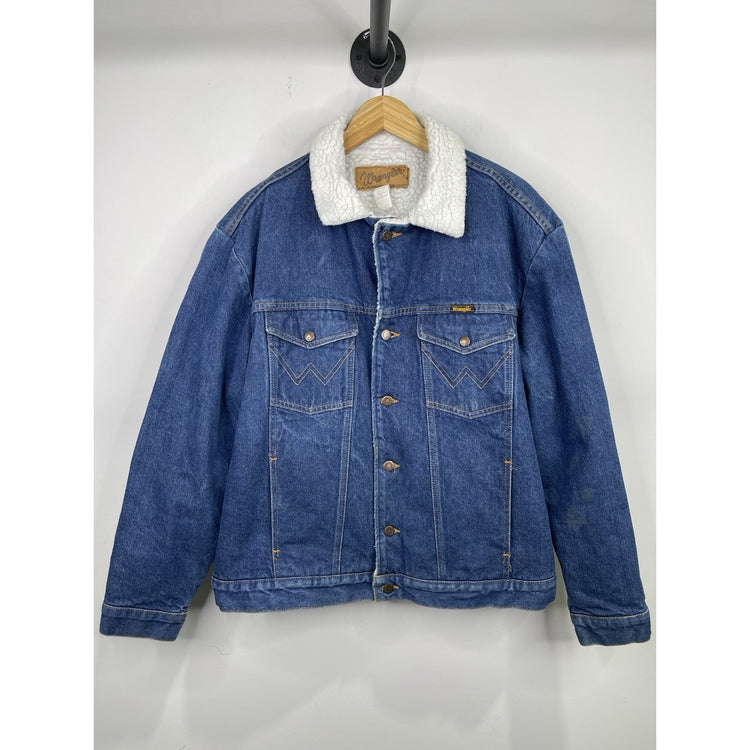 Vintage Wrangler Jacket Mens Size XL Blue Sherpa Lined Denim Trucker Western 90s