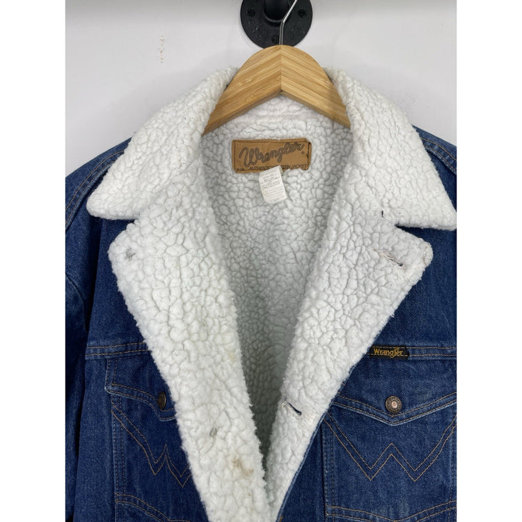Vintage Wrangler Jacket Mens Size XL Blue Sherpa Lined Denim Trucker Western 90s