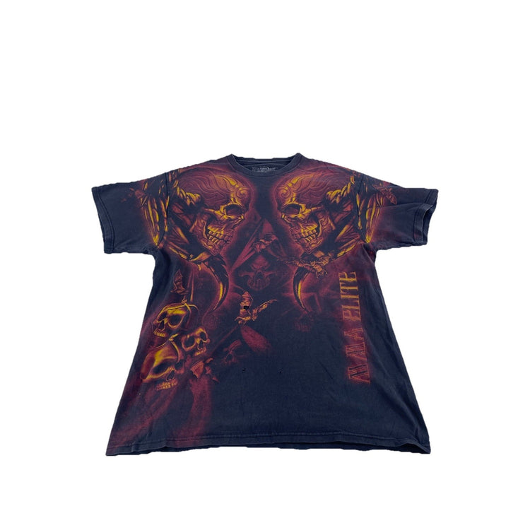 Mens MMA Elite Skull Graphic All-Over Print T-Shirt Black Size Large