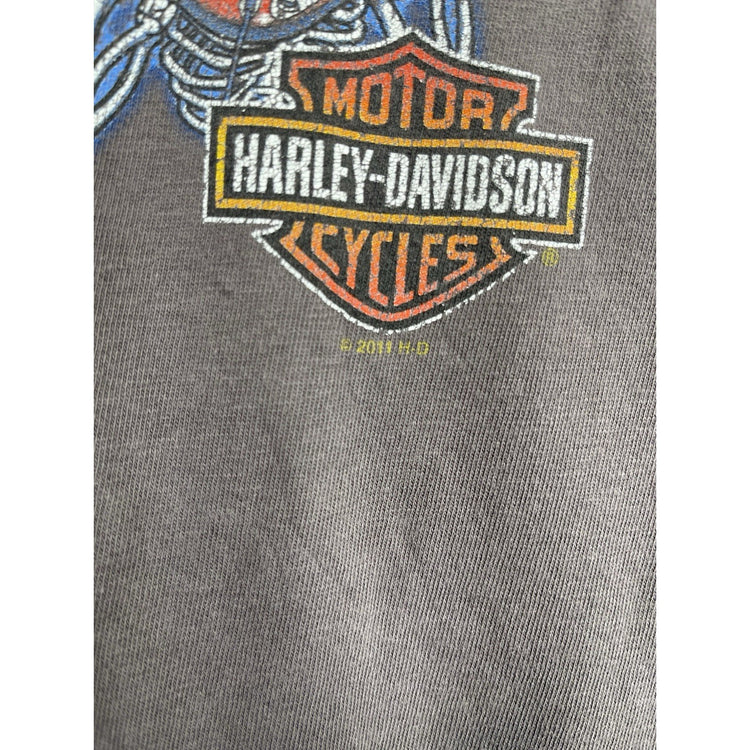 Men’s Vintage 2011 HD Harley Davidson Gray Double Sided Graphic T Shirt Sz M