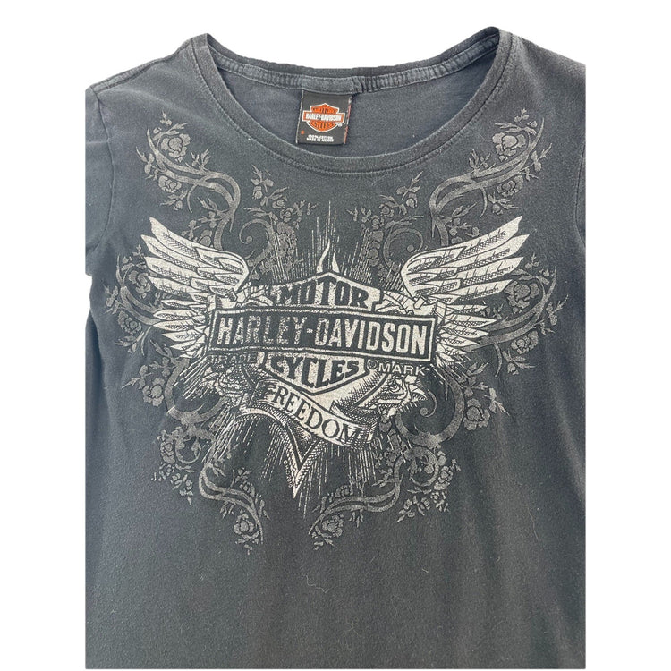 Womens Harley Davidson Slim Black Graphic Tee Size S
