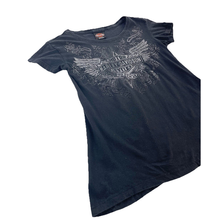 Womens Harley Davidson Slim Black Graphic Tee Size S