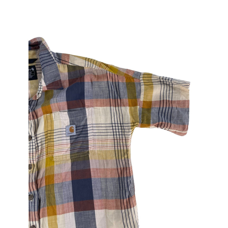 Mens Carhartt Button Up Plaid Short Sleeve Loose Fit Shirt Size S