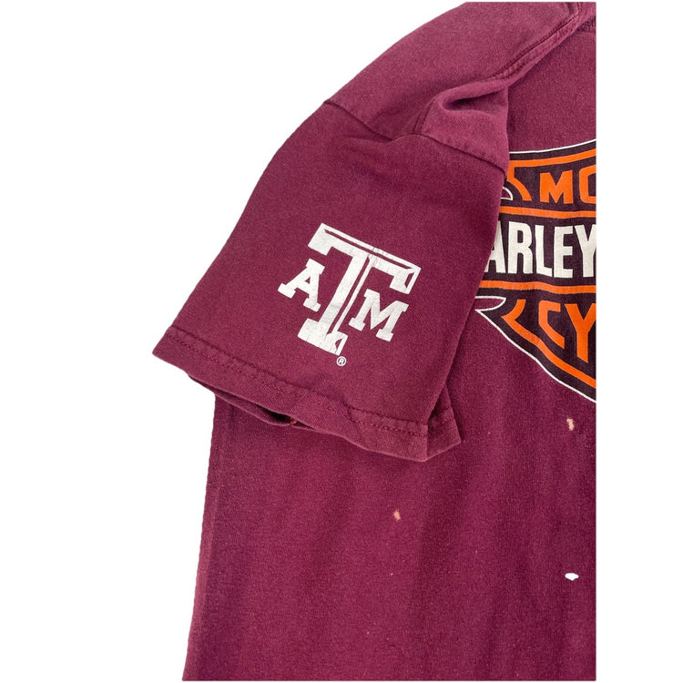 Mens Harley Davidson Burgundy Basic Texas A&M Graphic Tee Size M