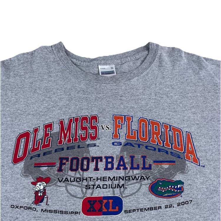 Mens Vintage 2007 Ole Miss vs Florida Gators Football T-Shirt Gray XXL