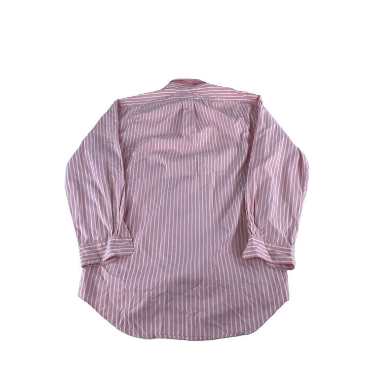 Mens Ralph Lauren Long-Sleeve Button-Up Polo Shirt Pink W/White Stipes Size 15