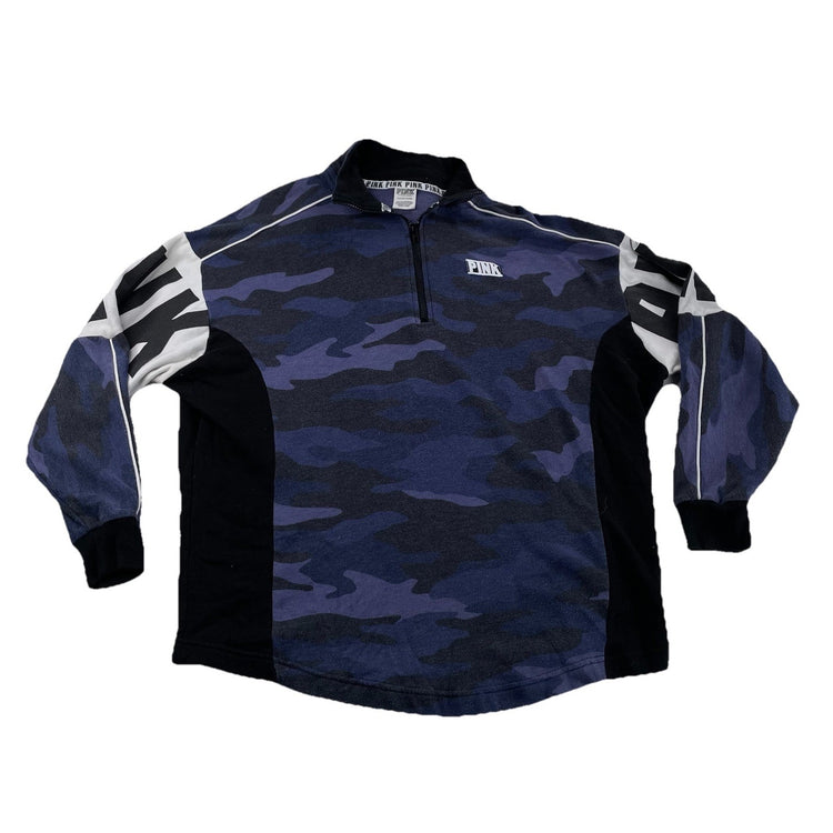 Womens Victoria Secret Blue Camo 1/2 Zip-up Sweatshirt Size S