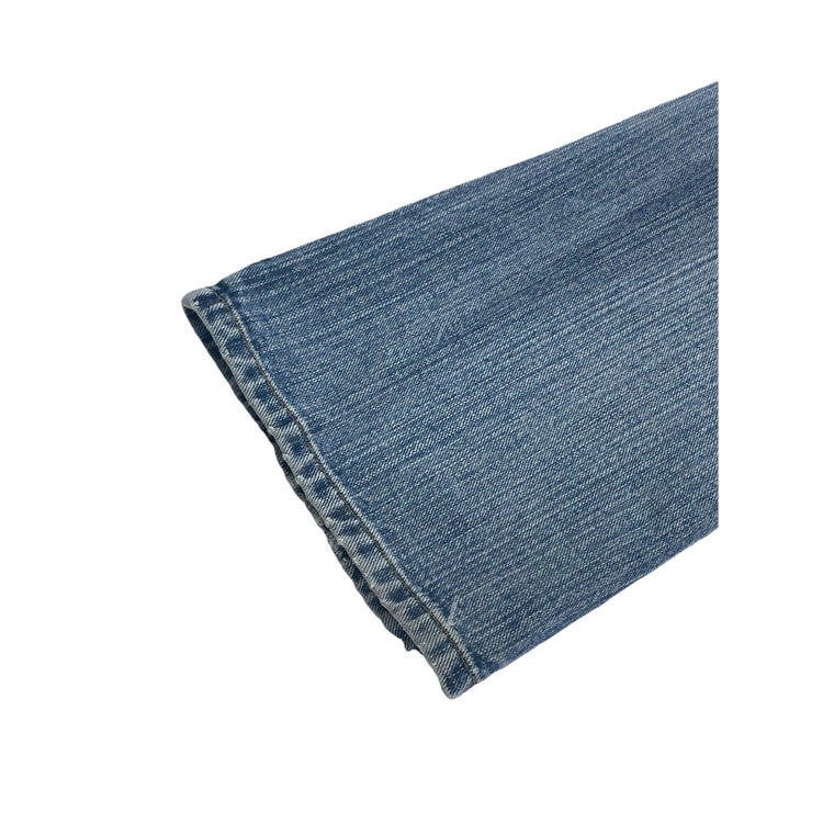 Womens EXPRESS Y2K Low Rise Distressed Hems Bootcut Jeans Light Wash 7/8R