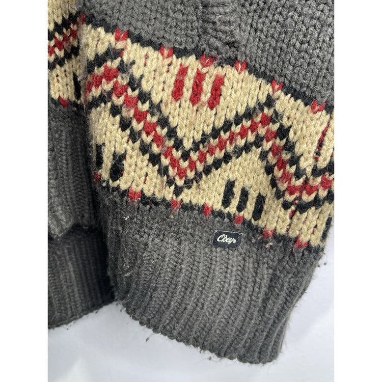 Adult VTG Obey 100% Acrylic Geometric Cardigan Zip Up Sz S
