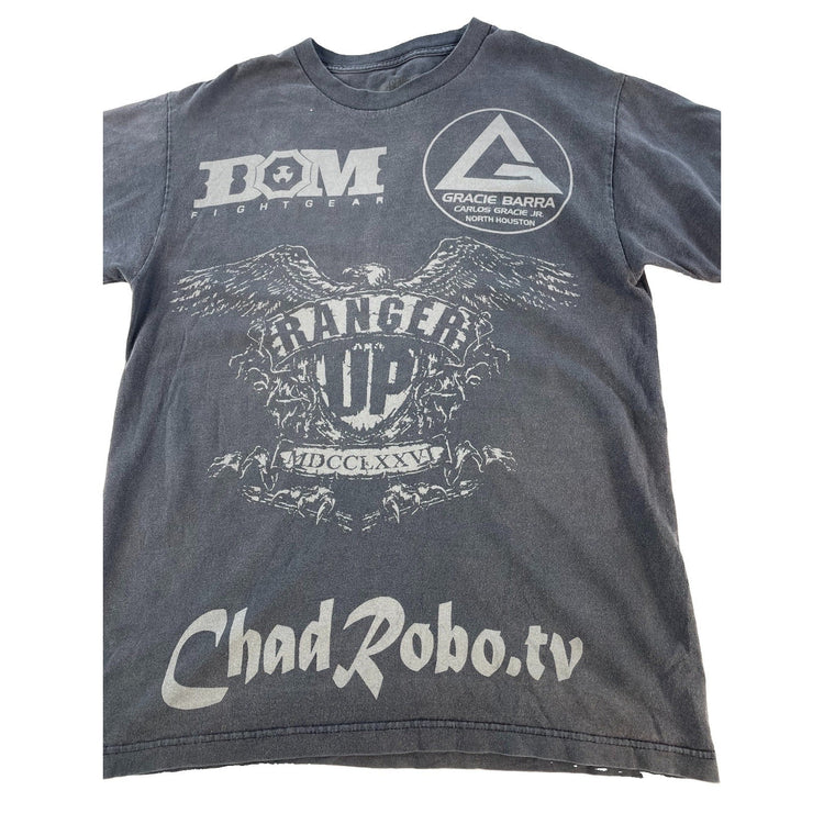Mens Ranger Up Faded Charcoal Gray Gracie Barra BJJ MMA Fight Graphic Tee SIZE M