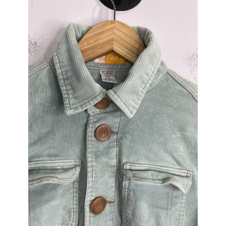 Tulle Petite Women’s Light Blue Corduroy Jacket Button Front Retro Style Sz M