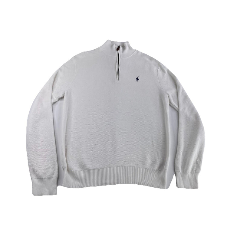 Mens Polo Ralph Lauren Size Medium White Knitted Quarter Zip Sweater