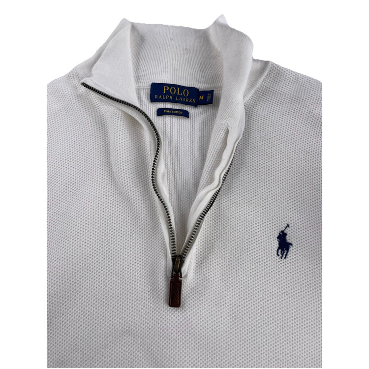 Mens Polo Ralph Lauren Size Medium White Knitted Quarter Zip Sweater