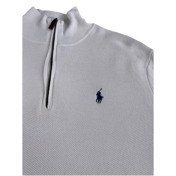 Mens Polo Ralph Lauren Size Medium White Knitted Quarter Zip Sweater