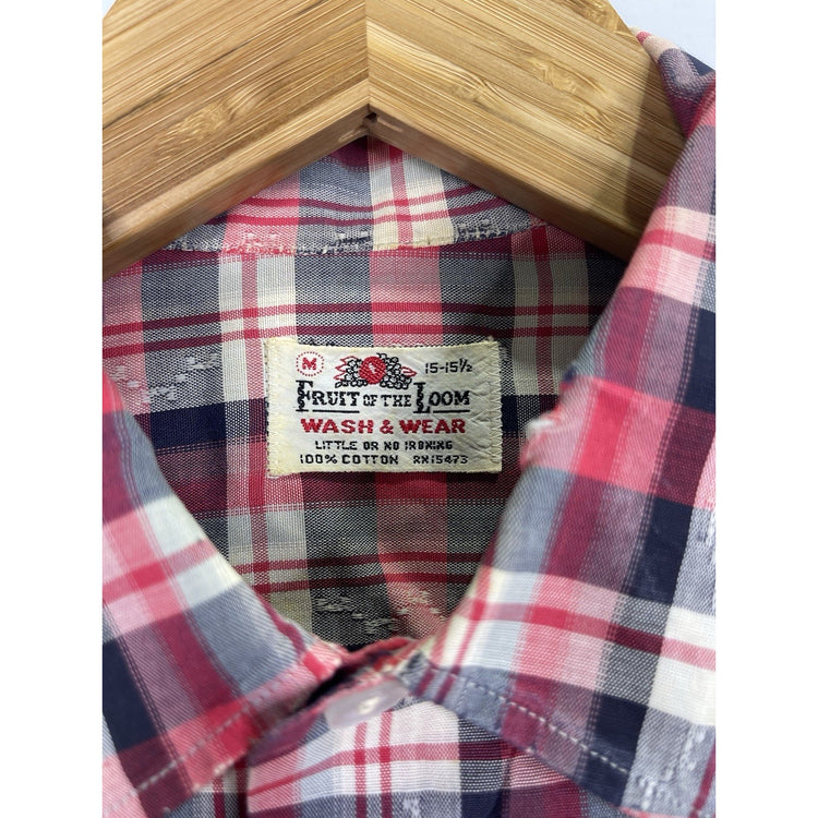 Vintage Men’s 80s Flannel Fruit of the Loom Tag Plaid Red White Black Sz M