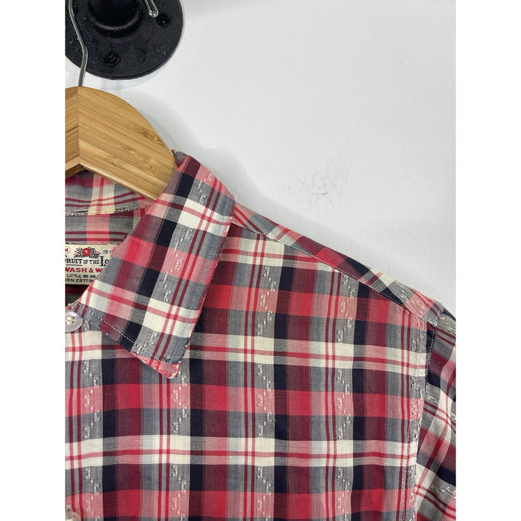Vintage Men’s 80s Flannel Fruit of the Loom Tag Plaid Red White Black Sz M