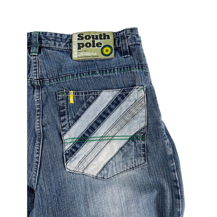Mens Vintage Southpole Y2K Striped Pocket Baggy Denim Jeans Size 34