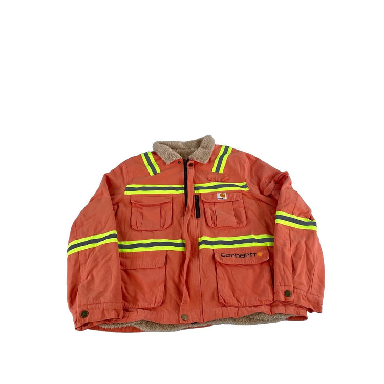 Mens Carhartt High Visibility Orange Safety Jacket Sherpa Collar Size Xl